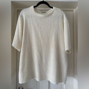 Zara Cream Short-Sleeve Ribbed Oversized Sweater